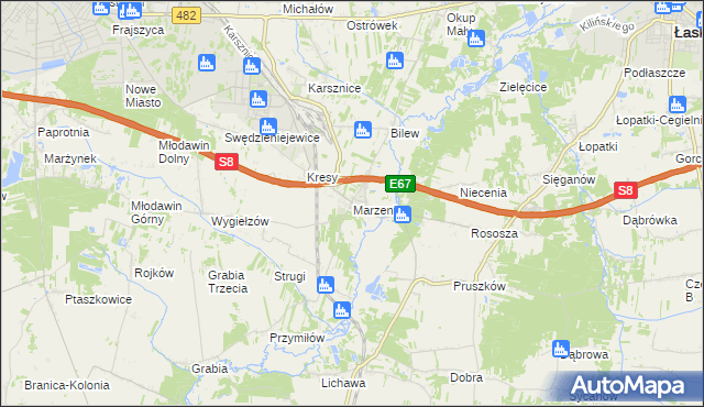 mapa Marzenin gmina Sędziejowice, Marzenin gmina Sędziejowice na mapie Targeo