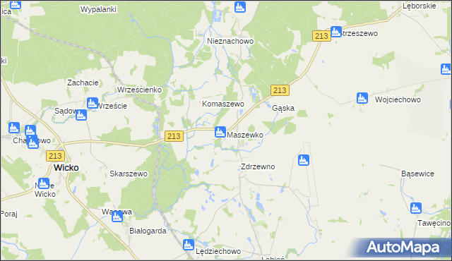 mapa Maszewko gmina Wicko, Maszewko gmina Wicko na mapie Targeo