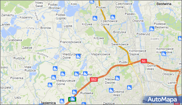 mapa Mazańcowice, Mazańcowice na mapie Targeo