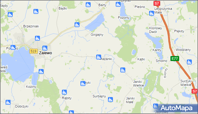 mapa Mazanki gmina Zalewo, Mazanki gmina Zalewo na mapie Targeo