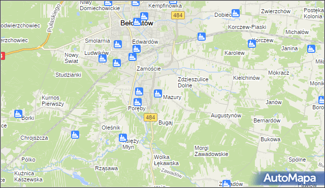 mapa Mazury gmina Bełchatów, Mazury gmina Bełchatów na mapie Targeo