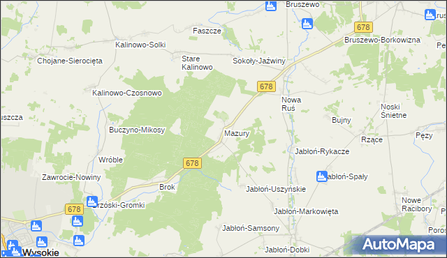 mapa Mazury gmina Wysokie Mazowieckie, Mazury gmina Wysokie Mazowieckie na mapie Targeo