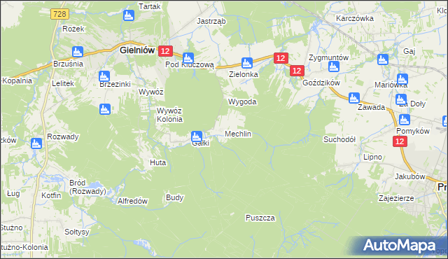 mapa Mechlin gmina Gielniów, Mechlin gmina Gielniów na mapie Targeo