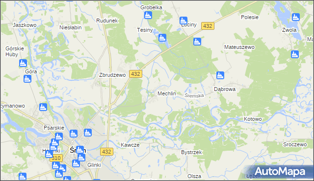 mapa Mechlin gmina Śrem, Mechlin gmina Śrem na mapie Targeo