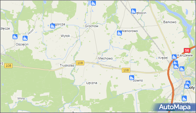 mapa Mechowo gmina Płoty, Mechowo gmina Płoty na mapie Targeo