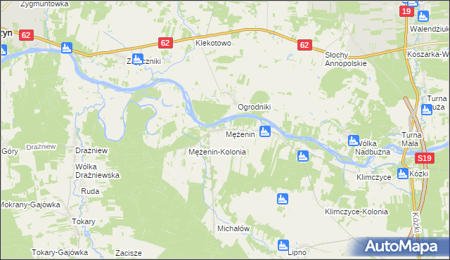 mapa Mężenin gmina Platerów, Mężenin gmina Platerów na mapie Targeo