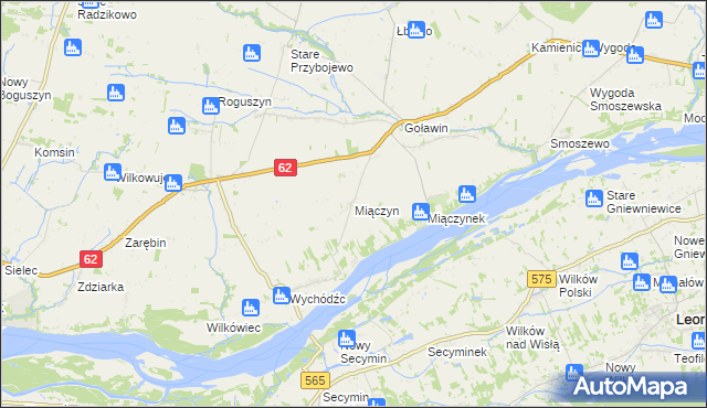 mapa Miączyn gmina Czerwińsk nad Wisłą, Miączyn gmina Czerwińsk nad Wisłą na mapie Targeo