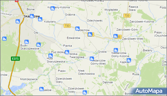 mapa Miasteczko gmina Skaryszew, Miasteczko gmina Skaryszew na mapie Targeo