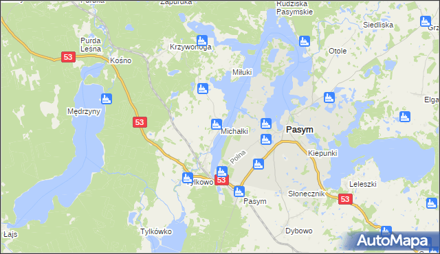 mapa Michałki gmina Pasym, Michałki gmina Pasym na mapie Targeo