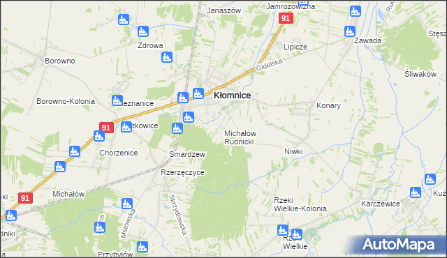 mapa Michałów gmina Kłomnice, Michałów gmina Kłomnice na mapie Targeo