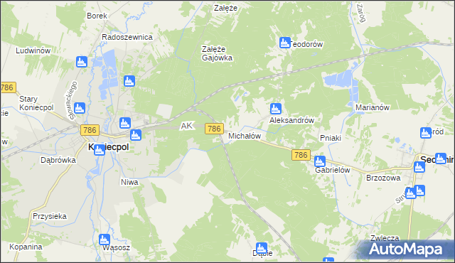 mapa Michałów gmina Koniecpol, Michałów gmina Koniecpol na mapie Targeo