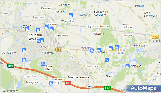 mapa Michałów gmina Zduńska Wola, Michałów gmina Zduńska Wola na mapie Targeo