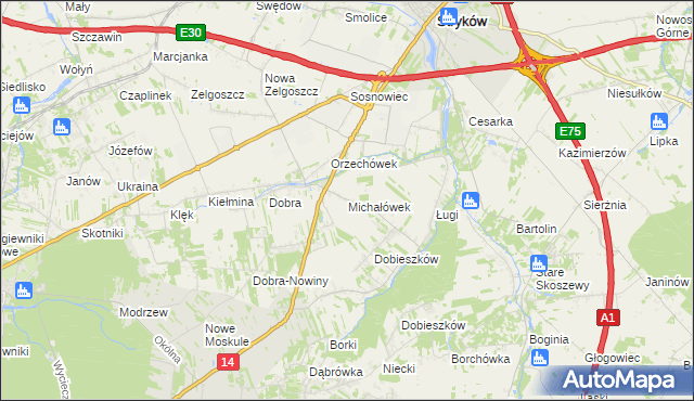 mapa Michałówek gmina Stryków, Michałówek gmina Stryków na mapie Targeo