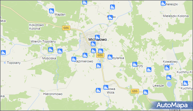 mapa Michałowo-Kolonia, Michałowo-Kolonia na mapie Targeo