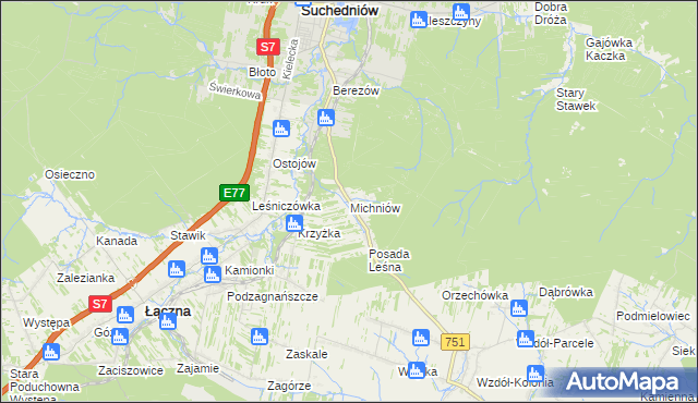 mapa Michniów, Michniów na mapie Targeo
