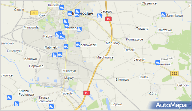 mapa Miechowice gmina Inowrocław, Miechowice gmina Inowrocław na mapie Targeo