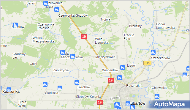 mapa Mieczysławka gmina Lubartów, Mieczysławka gmina Lubartów na mapie Targeo