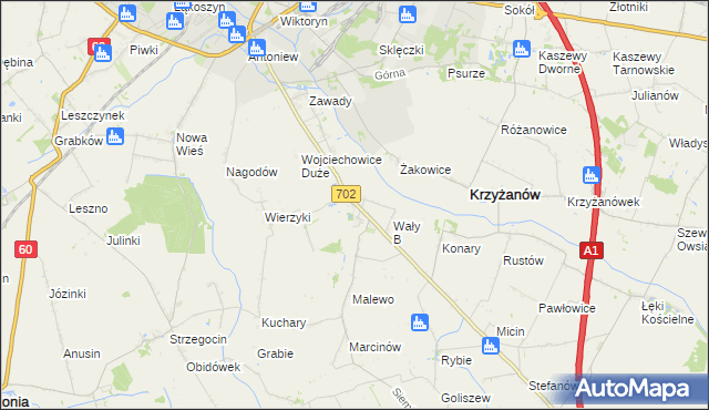 mapa Mieczysławów gmina Krzyżanów, Mieczysławów gmina Krzyżanów na mapie Targeo