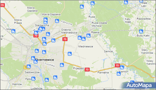 mapa Miedniewice gmina Skierniewice, Miedniewice gmina Skierniewice na mapie Targeo