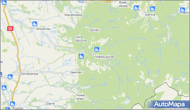 mapa Międzygórze gmina Bystrzyca Kłodzka, Międzygórze gmina Bystrzyca Kłodzka na mapie Targeo