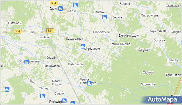 mapa Międzyleś gmina Poświętne, Międzyleś gmina Poświętne na mapie Targeo