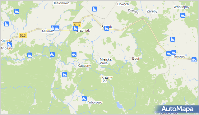 mapa Miejska Wola gmina Lidzbark Warmiński, Miejska Wola gmina Lidzbark Warmiński na mapie Targeo