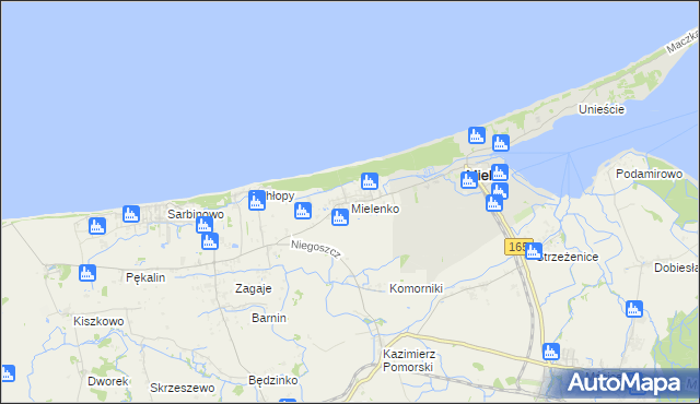 mapa Mielenko gmina Mielno, Mielenko gmina Mielno na mapie Targeo