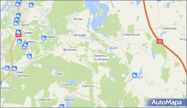 mapa Mielenko Gryfińskie, Mielenko Gryfińskie na mapie Targeo