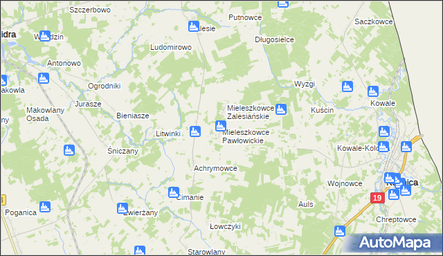 mapa Mieleszkowce Pawłowickie, Mieleszkowce Pawłowickie na mapie Targeo