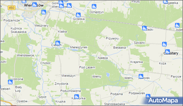 mapa Mieleszyn gmina Wieruszów, Mieleszyn gmina Wieruszów na mapie Targeo