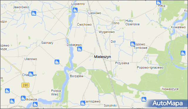 mapa Mieleszyn powiat gnieźnieński, Mieleszyn powiat gnieźnieński na mapie Targeo