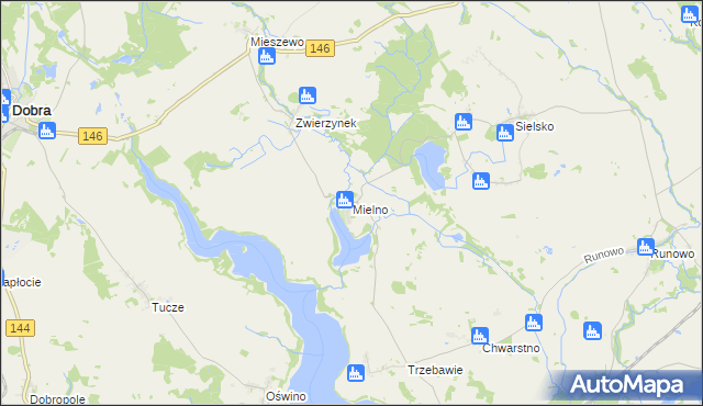 mapa Mielno gmina Węgorzyno, Mielno gmina Węgorzyno na mapie Targeo