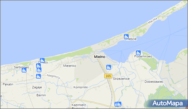 mapa Mielno powiat koszaliński, Mielno powiat koszaliński na mapie Targeo