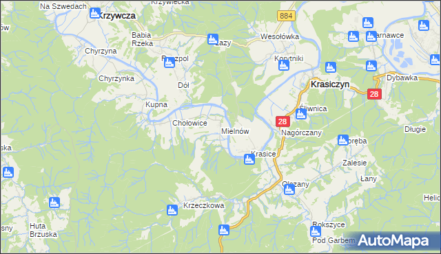 mapa Mielnów, Mielnów na mapie Targeo