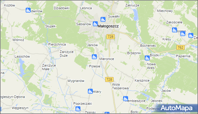 mapa Mieronice gmina Małogoszcz, Mieronice gmina Małogoszcz na mapie Targeo