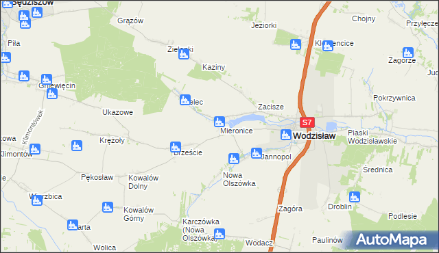 mapa Mieronice gmina Wodzisław, Mieronice gmina Wodzisław na mapie Targeo