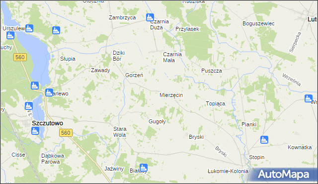 mapa Mierzęcin gmina Szczutowo, Mierzęcin gmina Szczutowo na mapie Targeo