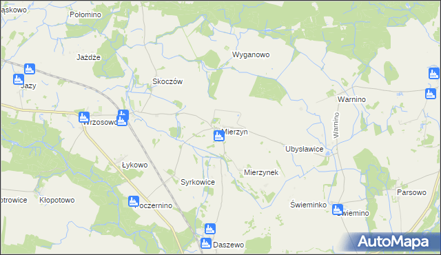 mapa Mierzyn gmina Karlino, Mierzyn gmina Karlino na mapie Targeo