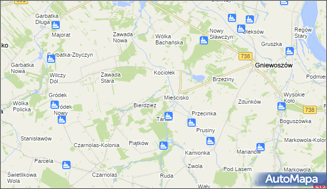 mapa Mieścisko gmina Gniewoszów, Mieścisko gmina Gniewoszów na mapie Targeo