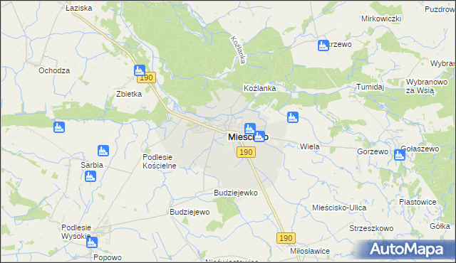 mapa Mieścisko powiat wągrowiecki, Mieścisko powiat wągrowiecki na mapie Targeo