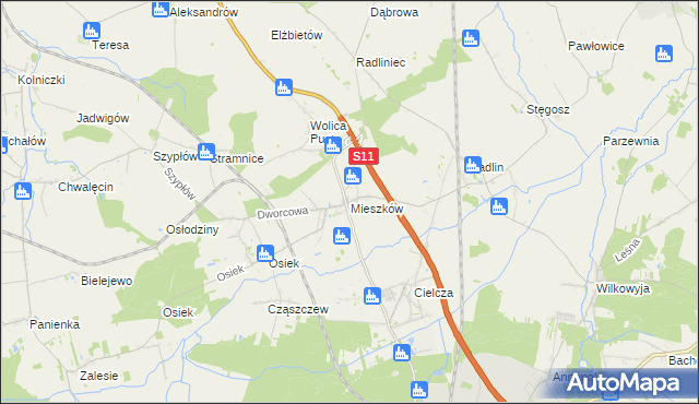 mapa Mieszków gmina Jarocin, Mieszków gmina Jarocin na mapie Targeo