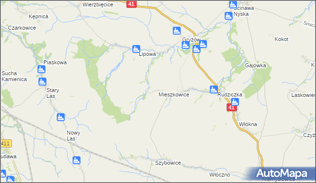 mapa Mieszkowice gmina Prudnik, Mieszkowice gmina Prudnik na mapie Targeo