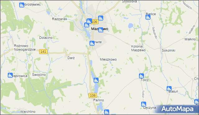 mapa Mieszkowo gmina Maszewo, Mieszkowo gmina Maszewo na mapie Targeo