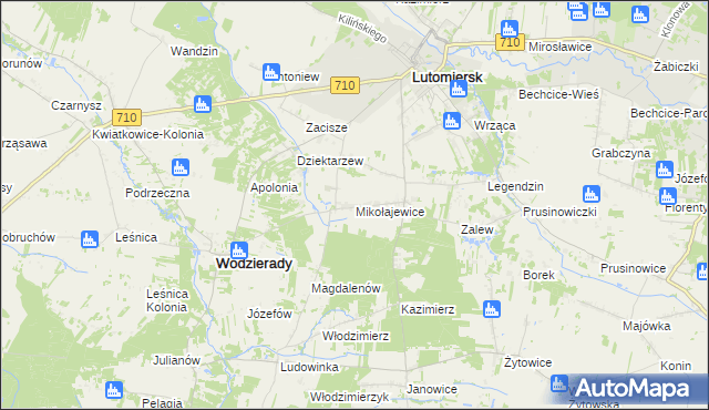 mapa Mikołajewice gmina Lutomiersk, Mikołajewice gmina Lutomiersk na mapie Targeo