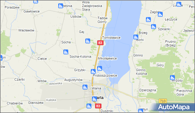 mapa Mikołajewice gmina Warta, Mikołajewice gmina Warta na mapie Targeo