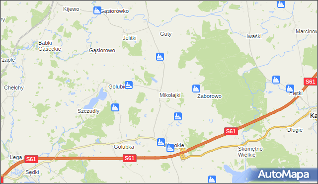 mapa Mikołajki gmina Kalinowo, Mikołajki gmina Kalinowo na mapie Targeo