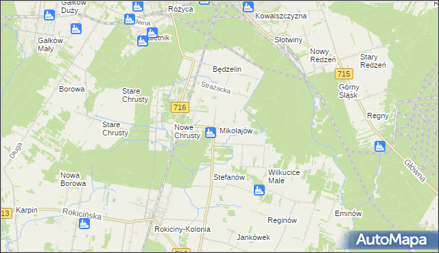 mapa Mikołajów gmina Rokiciny, Mikołajów gmina Rokiciny na mapie Targeo