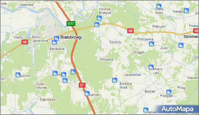 mapa Mikówka gmina Białobrzegi, Mikówka gmina Białobrzegi na mapie Targeo