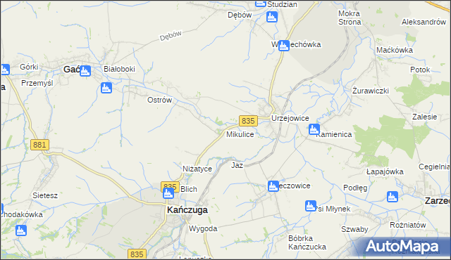 mapa Mikulice gmina Gać, Mikulice gmina Gać na mapie Targeo