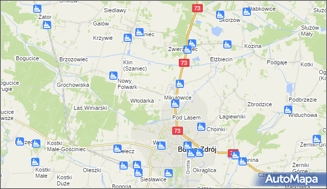 mapa Mikułowice gmina Busko-Zdrój, Mikułowice gmina Busko-Zdrój na mapie Targeo